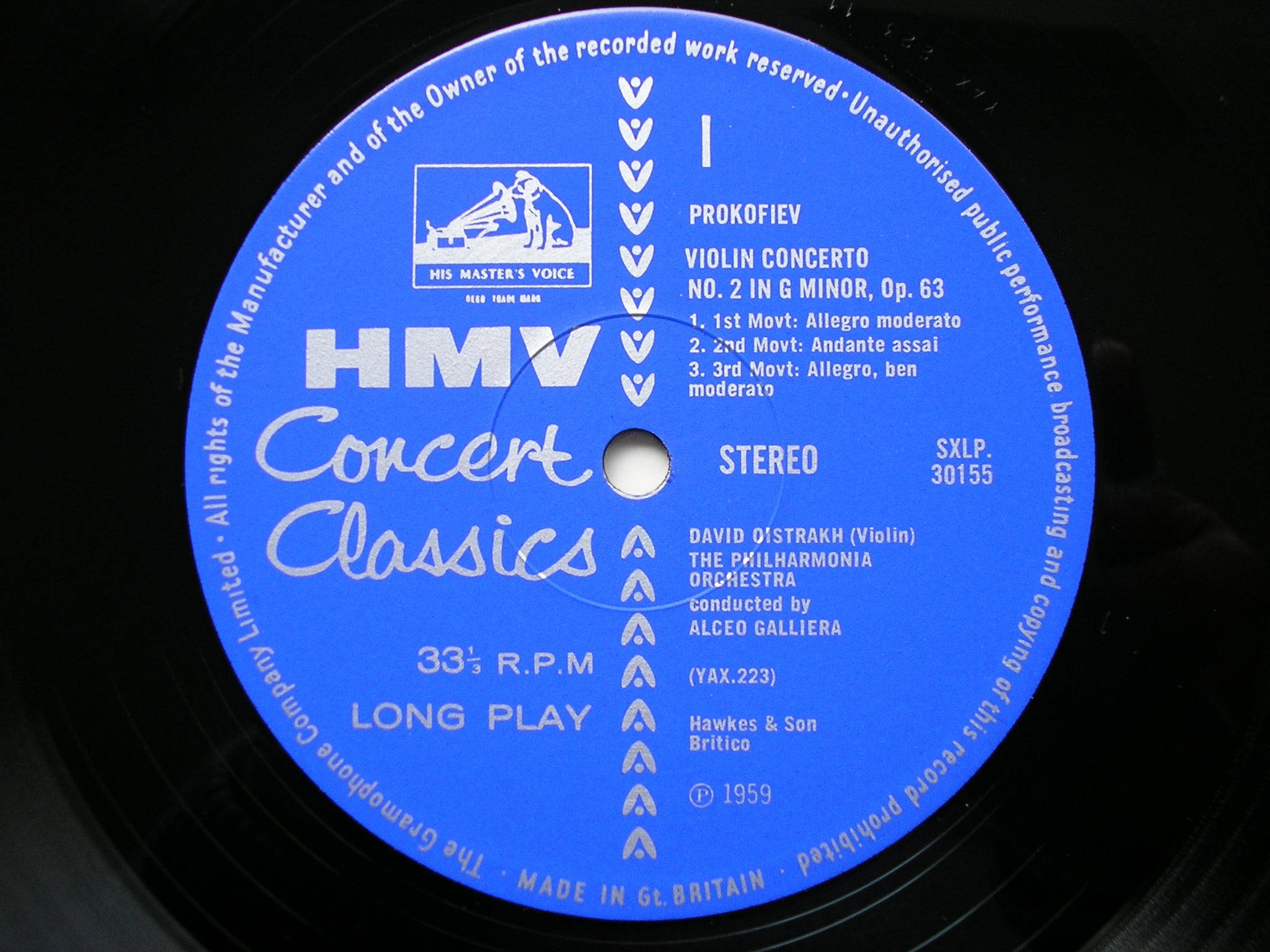 SXLP 30155 MIASKOVSKY: CELLO CONCERTO / PROKOFIEV: VIOLIN CONCERTO No. 2 ROSTROPOVICH / OISTRAKH / PHILHARMONIA / SARGENT / GALLIERA