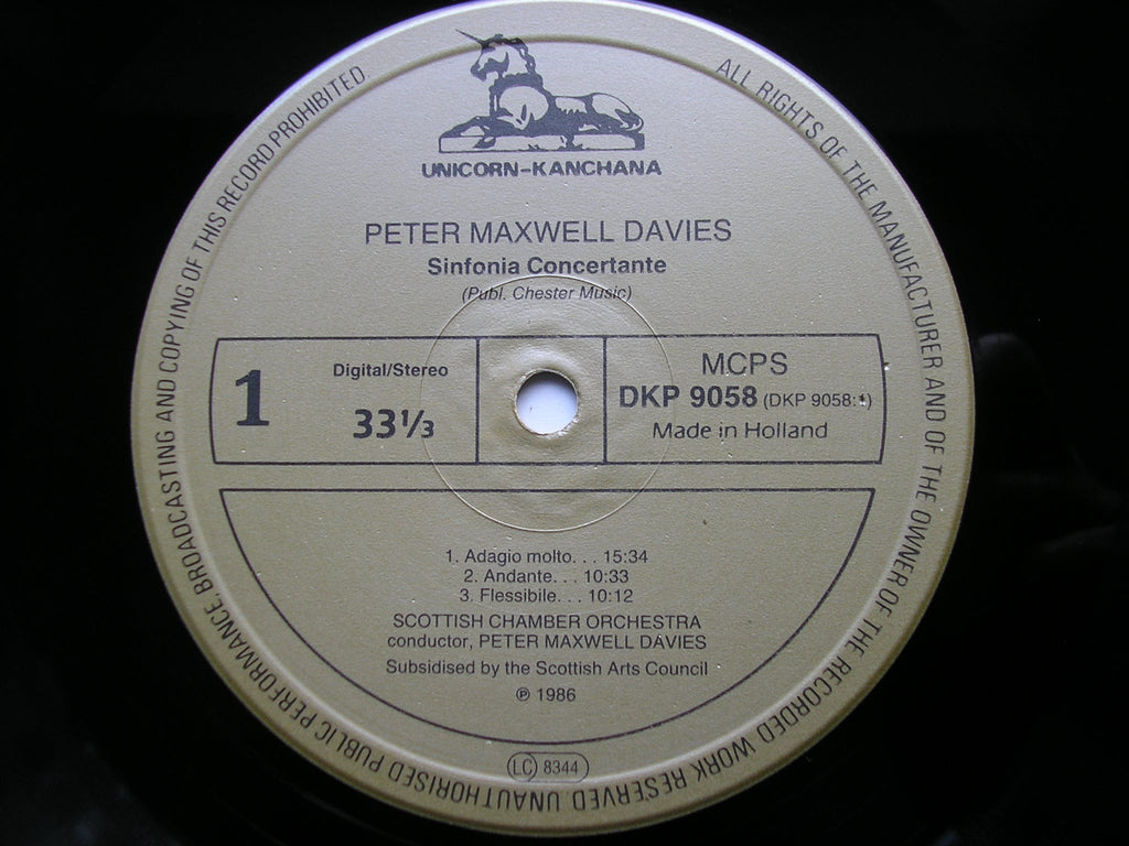 MAXWELL DAVIES: SINFONIA CONCERTANTE / SINFONIA      PETER MAXWELL DAVIES / SCOTTISH CHAMBER ORCHESTRA     DKP 9058