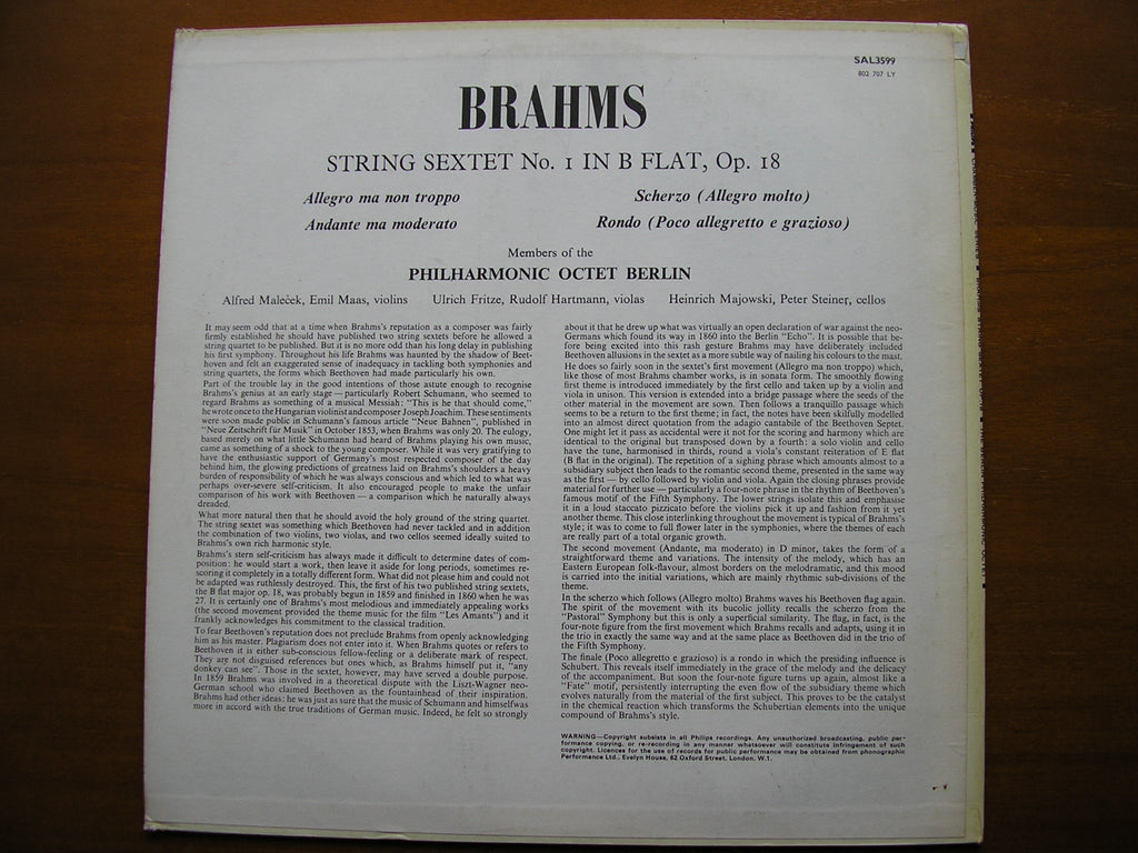 BRAHMS: STRING SEXTET Op. 18     BERLIN PHILHARMONIC OCTET      SAL 3599