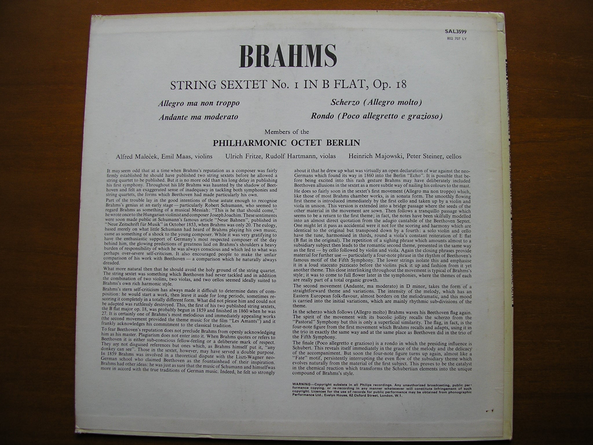 BRAHMS: STRING SEXTET Op. 18     BERLIN PHILHARMONIC OCTET      SAL 3599