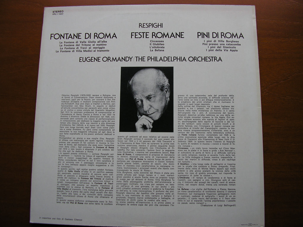 RESPIGHI: PINES OF ROME / FOUNTAINS OF ROME / FESTE ROMANE    ORMANDY / PHILADELPHIA   ARL1 1407