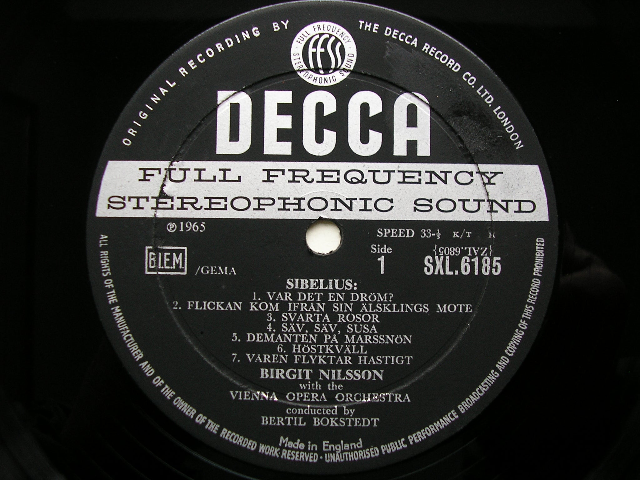 SXL 6185  SIBELIUS / GRIEG / RANGSTROM: SONGS       BIRGIT NILSSON / VIENNA OPERA ORCHESTRA / BOKSTEDT       ED1