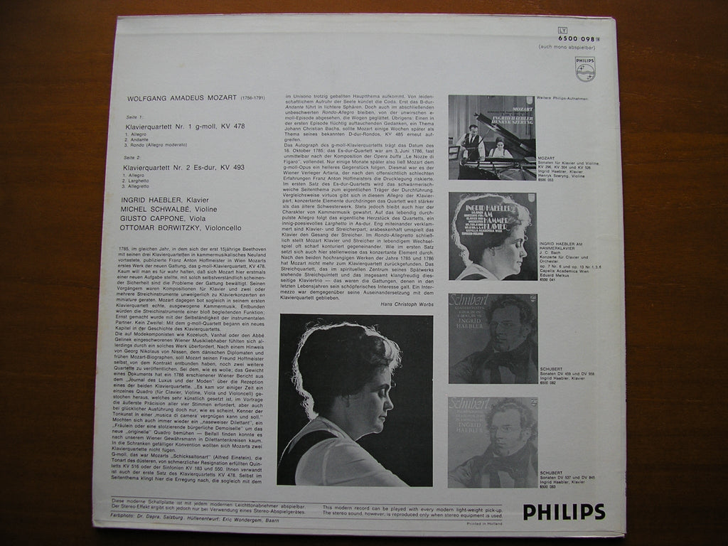 MOZART: PIANO QUARTETS K 478 & K493      HAEBLER / SCHWALBE / CAPPONE / BORWITZKY    6500 098
