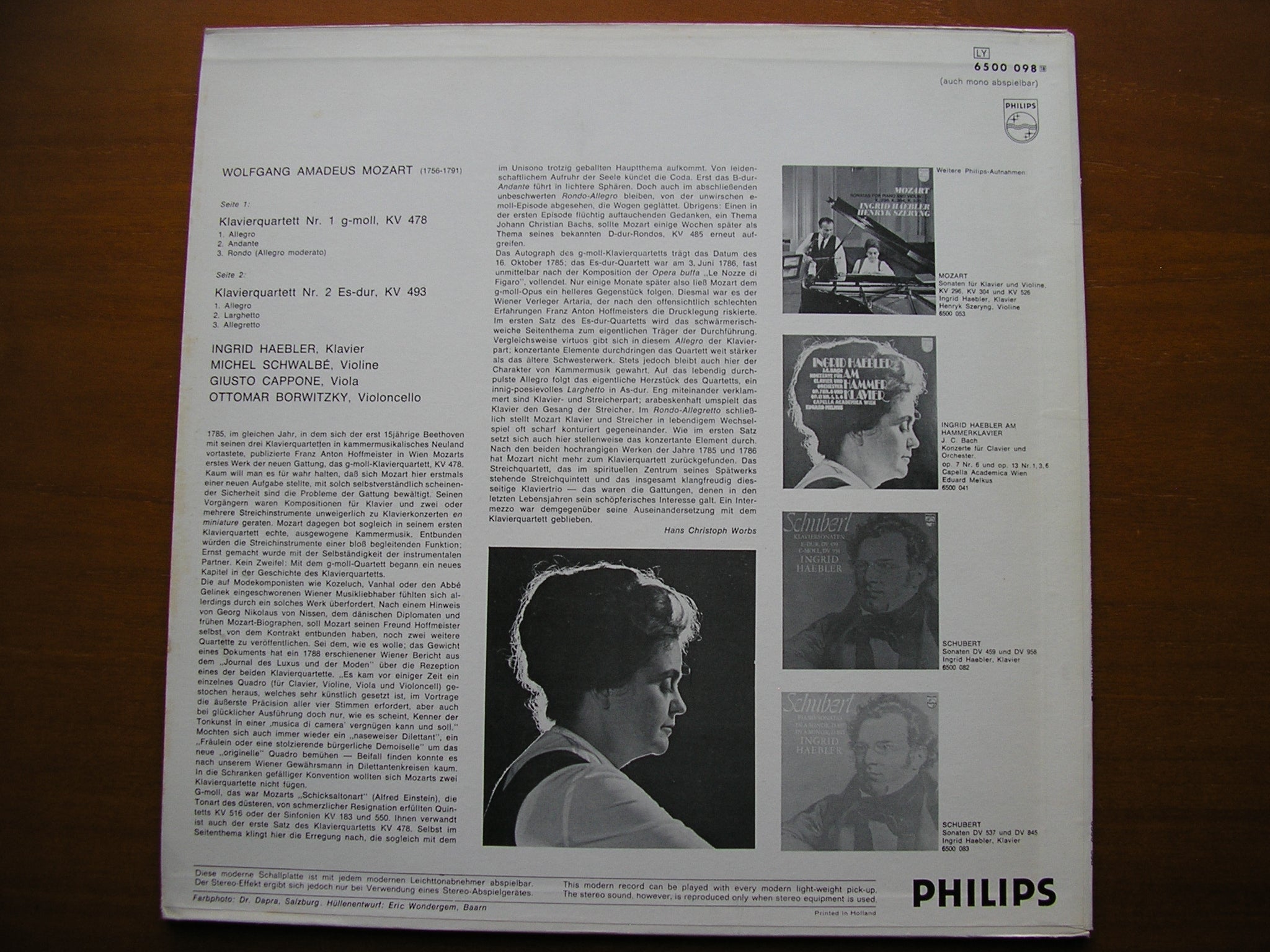 MOZART: PIANO QUARTETS K 478 & K493      HAEBLER / SCHWALBE / CAPPONE / BORWITZKY    6500 098