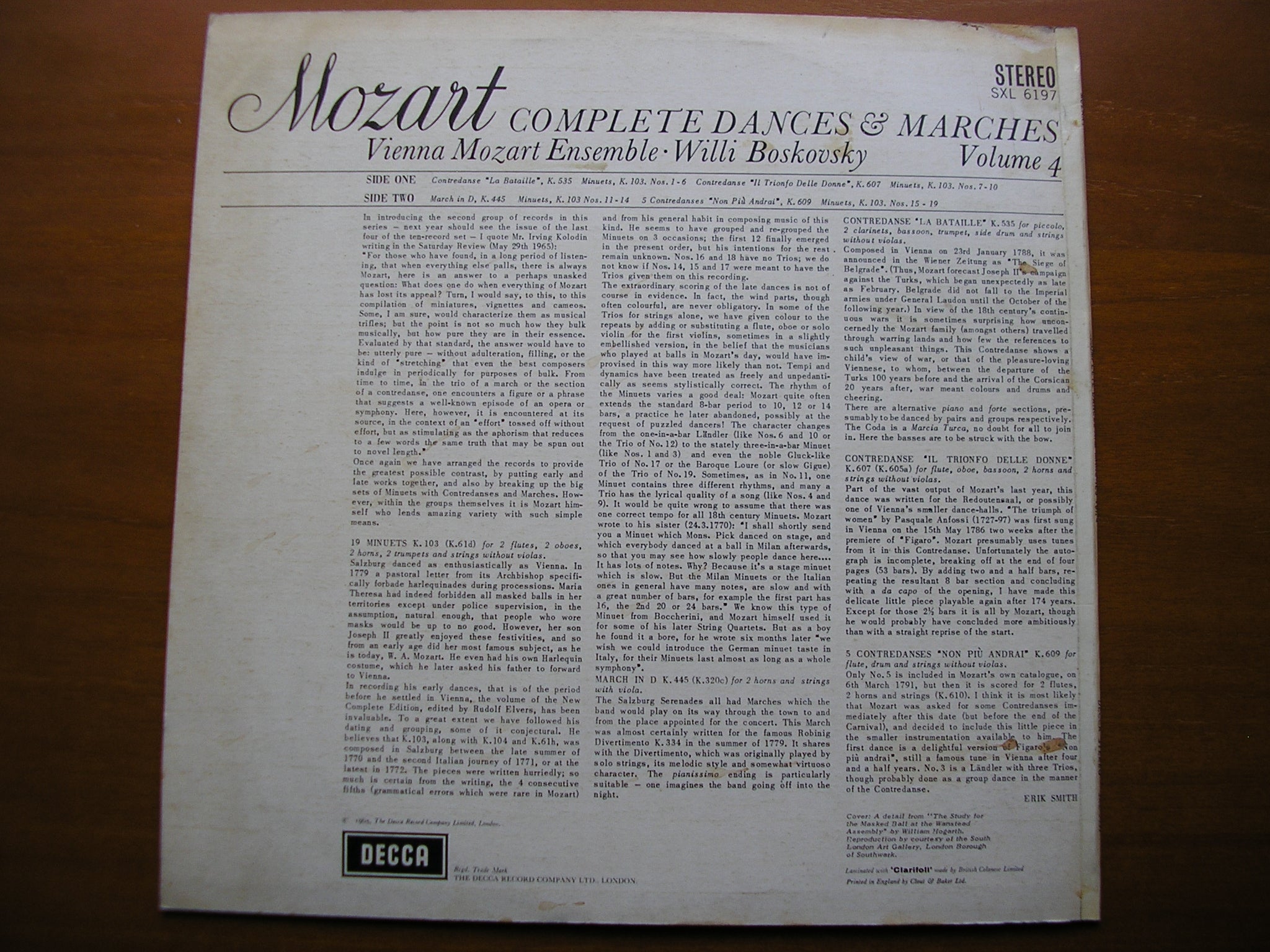 SXL 6197  MOZART: COMPLETE DANCES & MARCHES  Volume 4       BOSKOVSKY / VIENNA MOZART ENSEMBLE     ED2