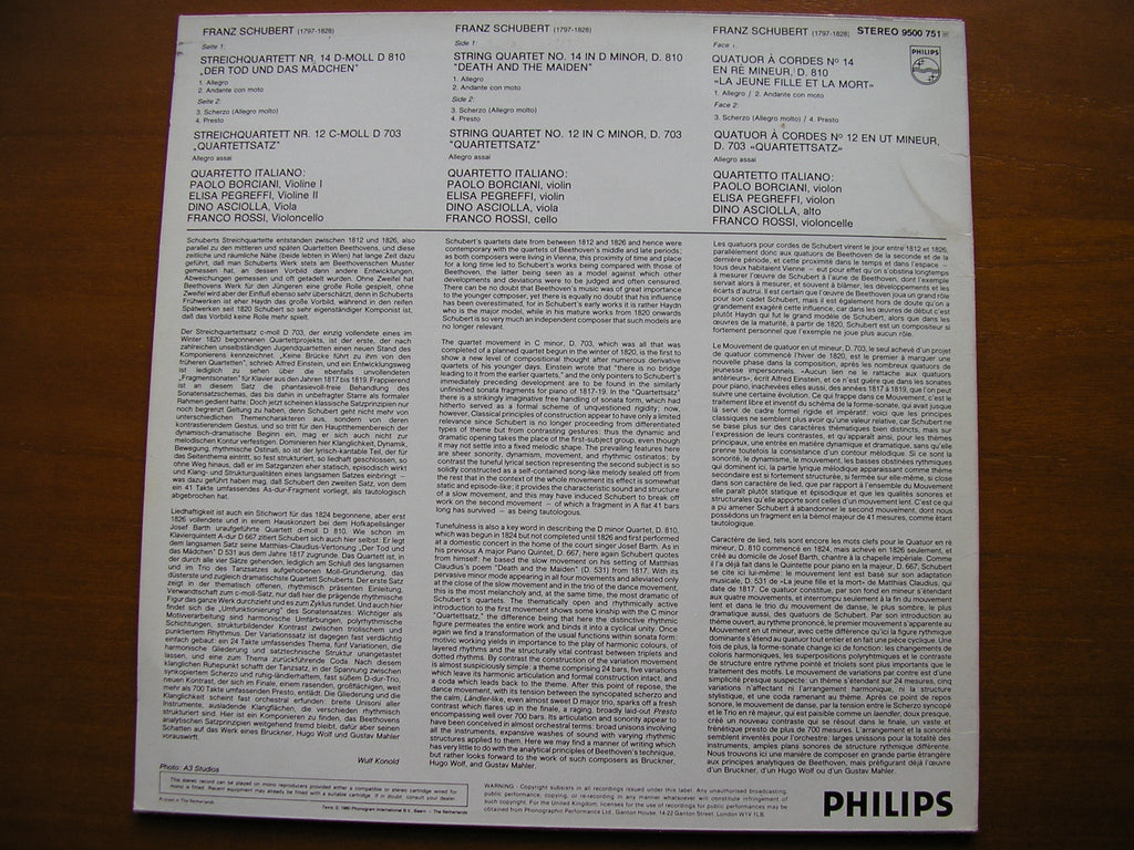 SCHUBERT: STRING QUARTET 'Death & The Maiden' / QUARTETTSATZ        9500 751