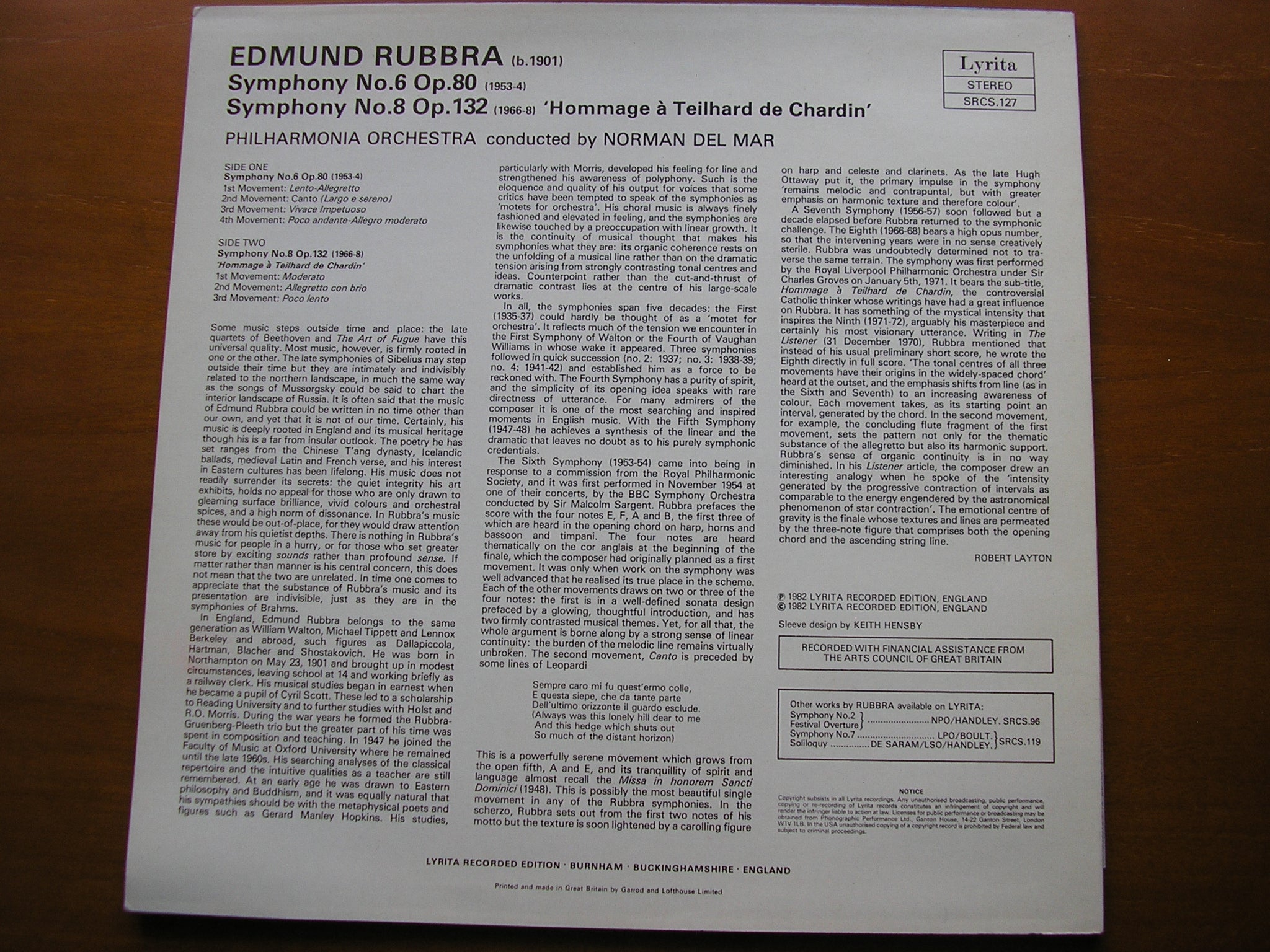 RUBBRA: SYMPHONIES Nos. 6 & 8        PHILHARMONIA / NORMAN DEL MAR      SRCS 127