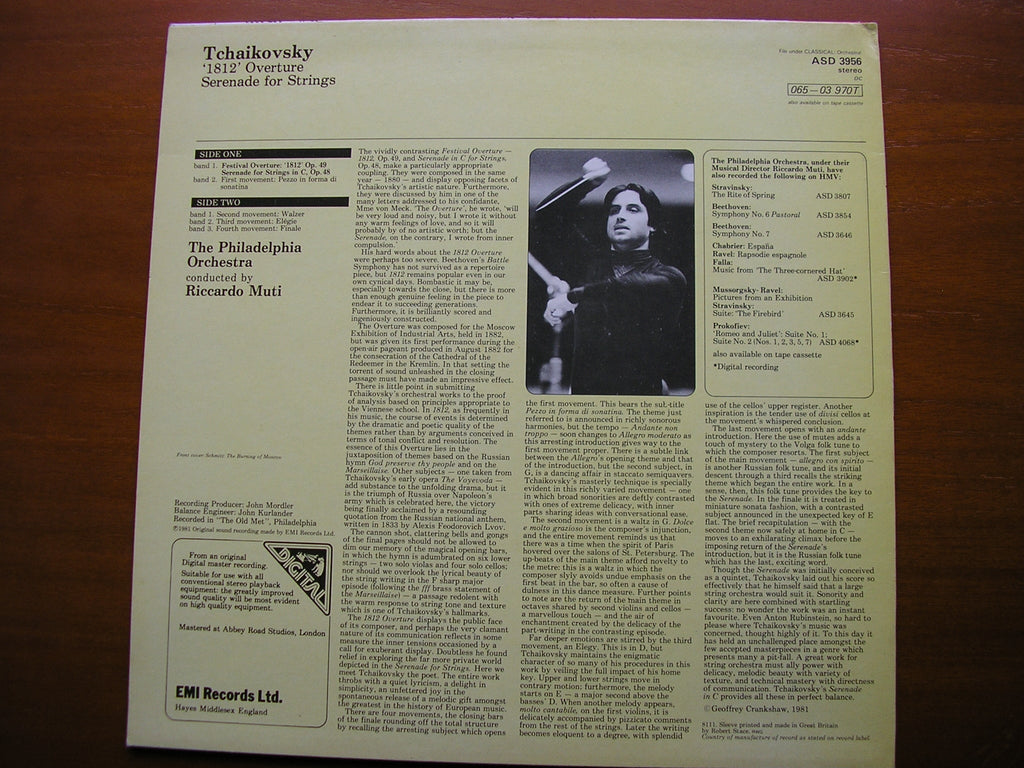 TCHAIKOVSKY: 1812 OVERTURE / SERENADE FOR STRINGS    RICCARDO MUTI / PHILADELPHIA ORCHESTRA    ASD 3956