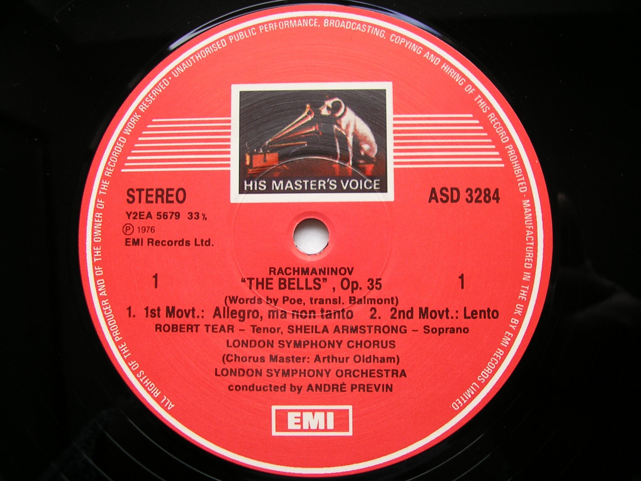 RACHMANINOV: THE BELLS / VOCALISE    SOLOISTS / LONDON SYMPHONY / PREVIN    ALTO  ASD 3284