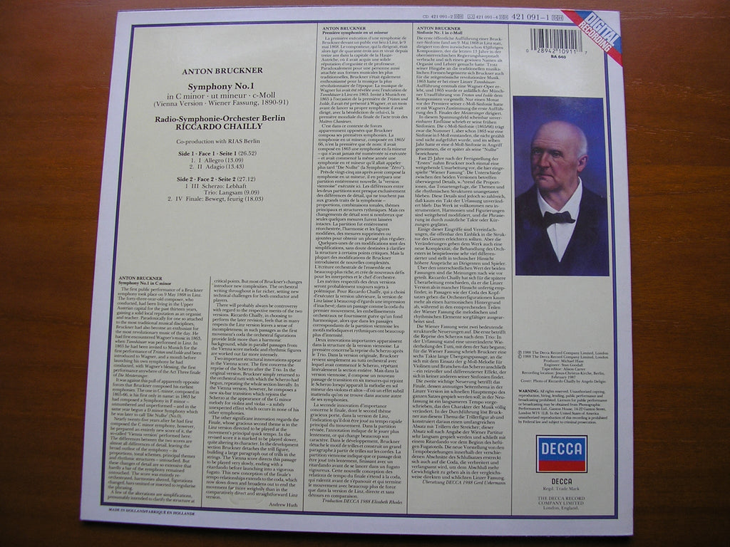 BRUCKNER: SYMPHONY No. 1       CHAILLY / BERLIN RADIO SYMPHONY    421 091