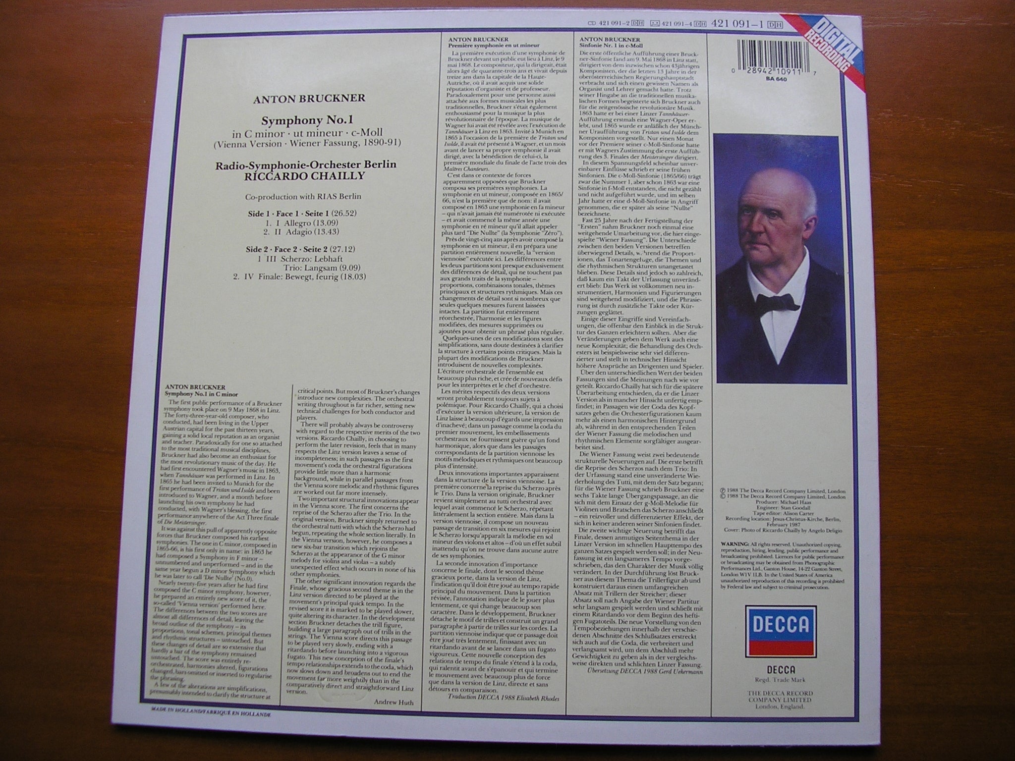 BRUCKNER: SYMPHONY No. 1       CHAILLY / BERLIN RADIO SYMPHONY    421 091