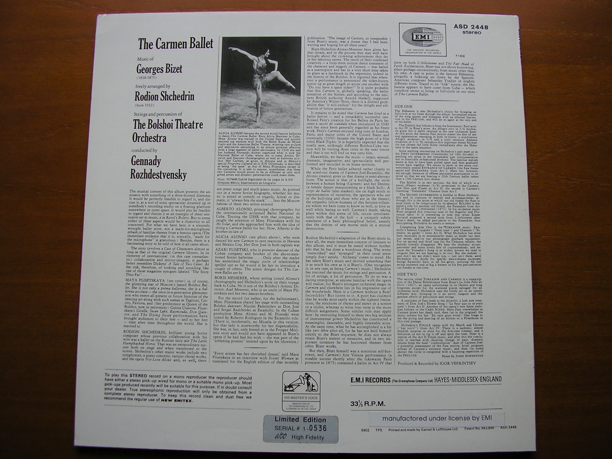 BIZET - SHCHEDRIN: THE CARMEN BALLET    BOLSHOI ORCHESTRA / ROZHDESTVENSKY   ALTO  ASD 2448