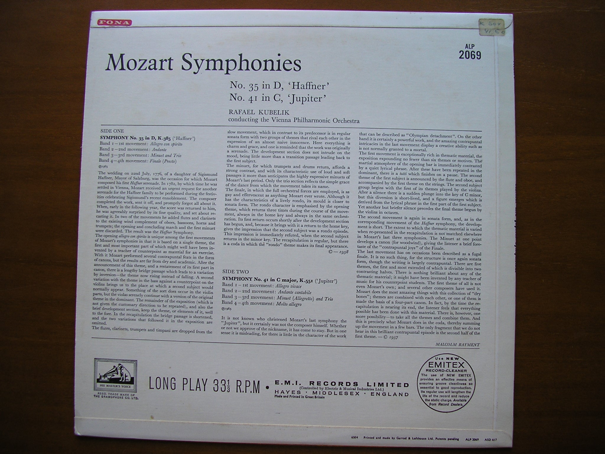 MOZART: SYMPHONIES Nos. 35  &  41  'Jupiter'       KUBELIK / VIENNA PHILHARMONIC     ALP 2069
