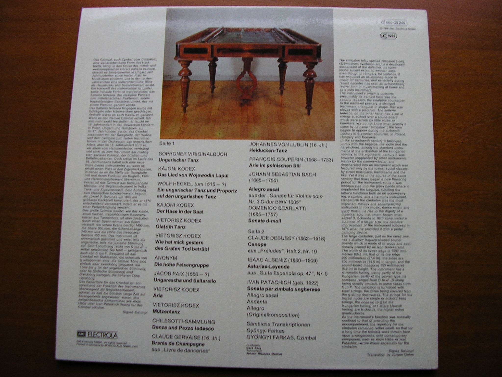 MUSIC FOR CIMBALON: KODEX / LUBLIN/ BACH / COUPERIN / ALBENIZ / PATACHICH     GYONGYI FARKAS    065 30 249