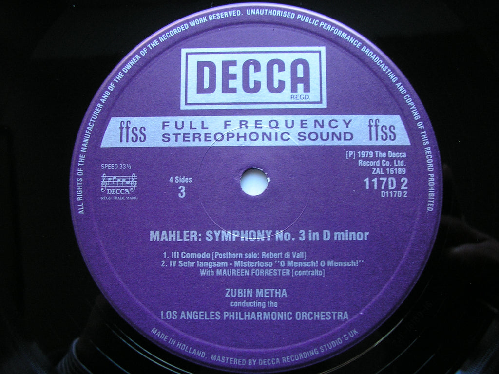 MAHLER: SYMPHONY No. 3     FORRESTER / LOS ANGELES PHILHARMONIC / MEHTA    D117D 2
