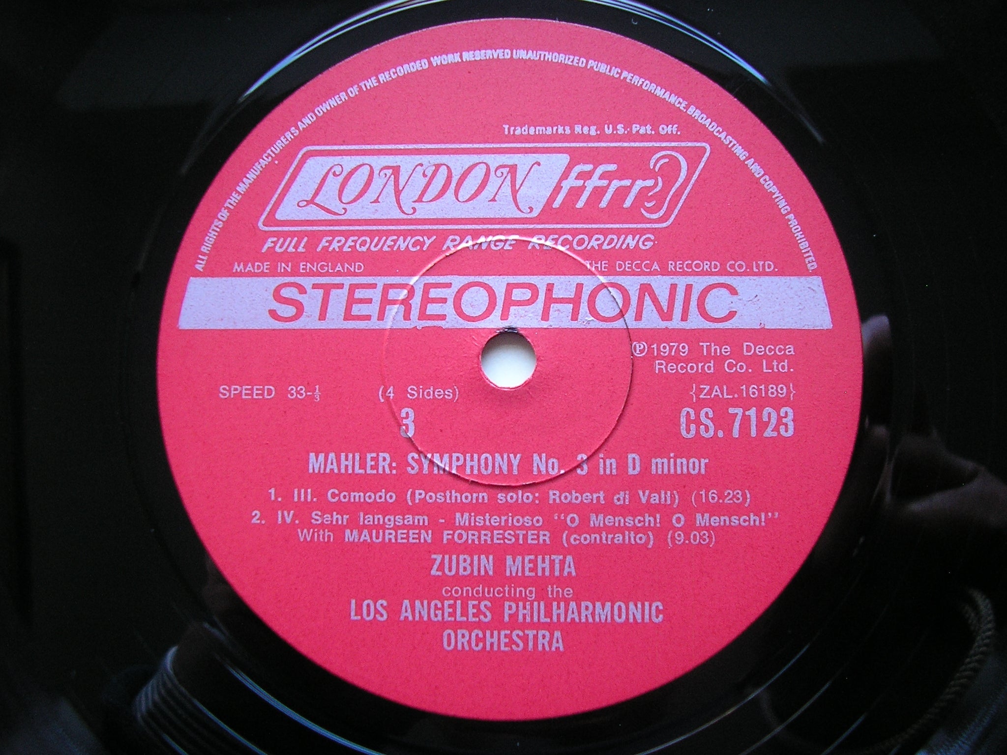 MAHLER: SYMPHONY No. 3    FORRESTER / LOS ANGELES PHILHARMONIC / MEHTA    CSA 2249