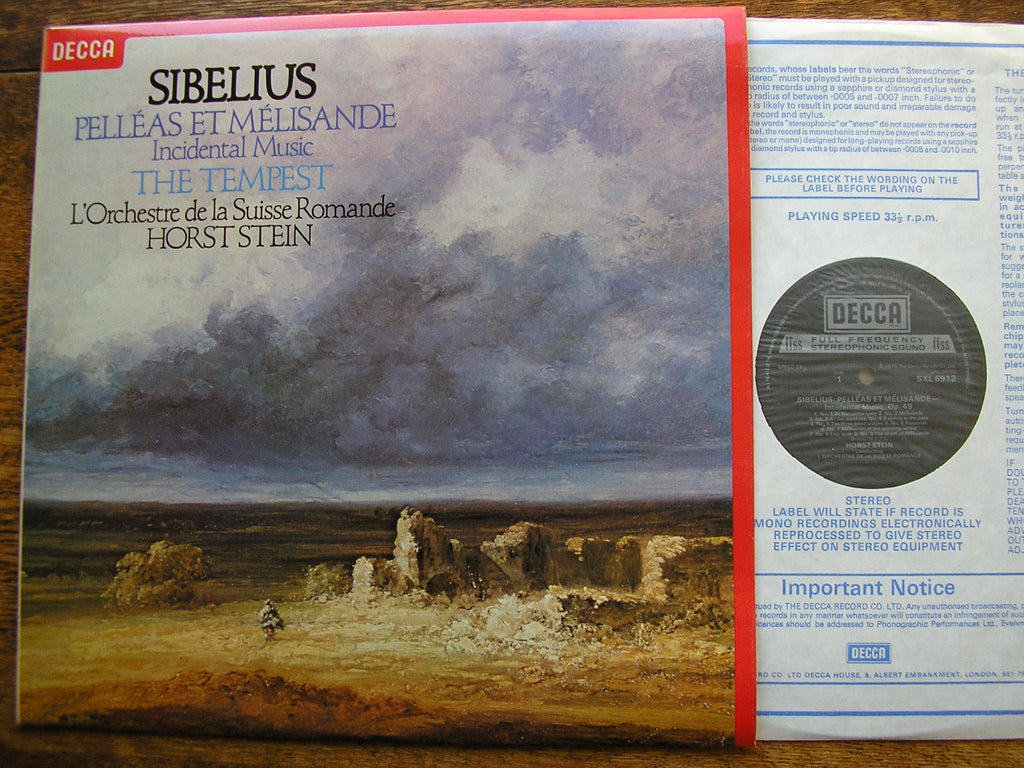 SXL 6912 SIBELIUS: PELLEAS & MELISANDE / THE TEMPEST HORST STEIN / SRO