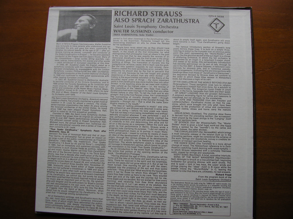STRAUSS: ALSO SPRACH ZARATHUSTRA     SUSSKIND / SAINT LOUIS SYMPHONY    QTVS 34584