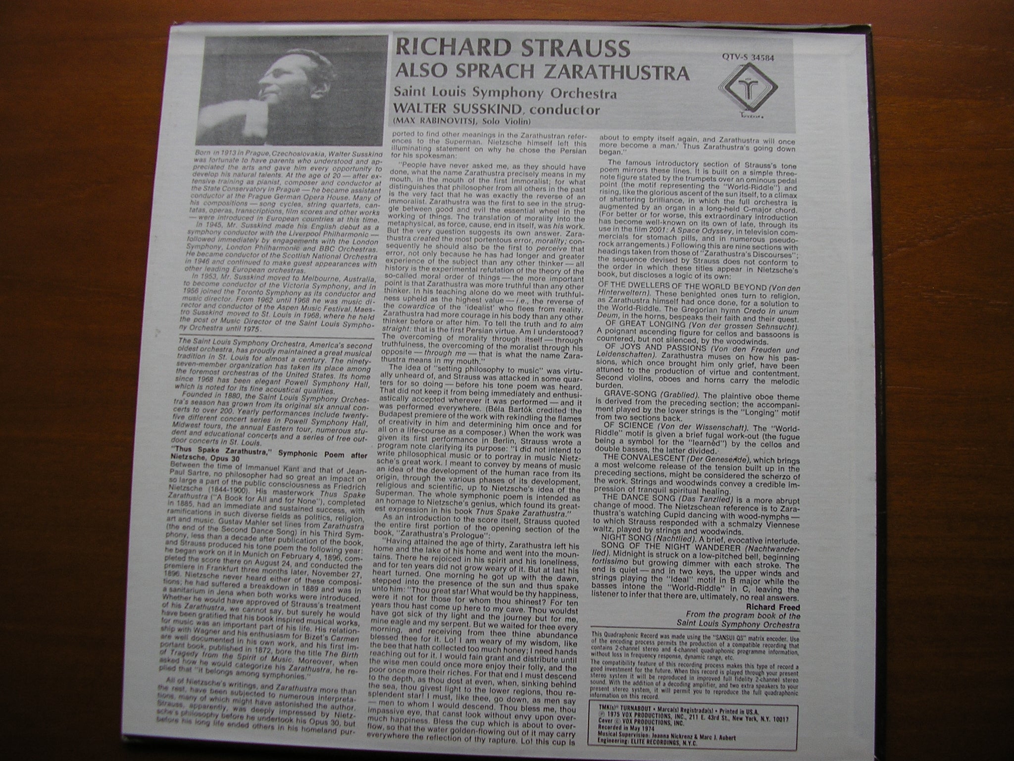 STRAUSS: ALSO SPRACH ZARATHUSTRA     SUSSKIND / SAINT LOUIS SYMPHONY    QTVS 34584