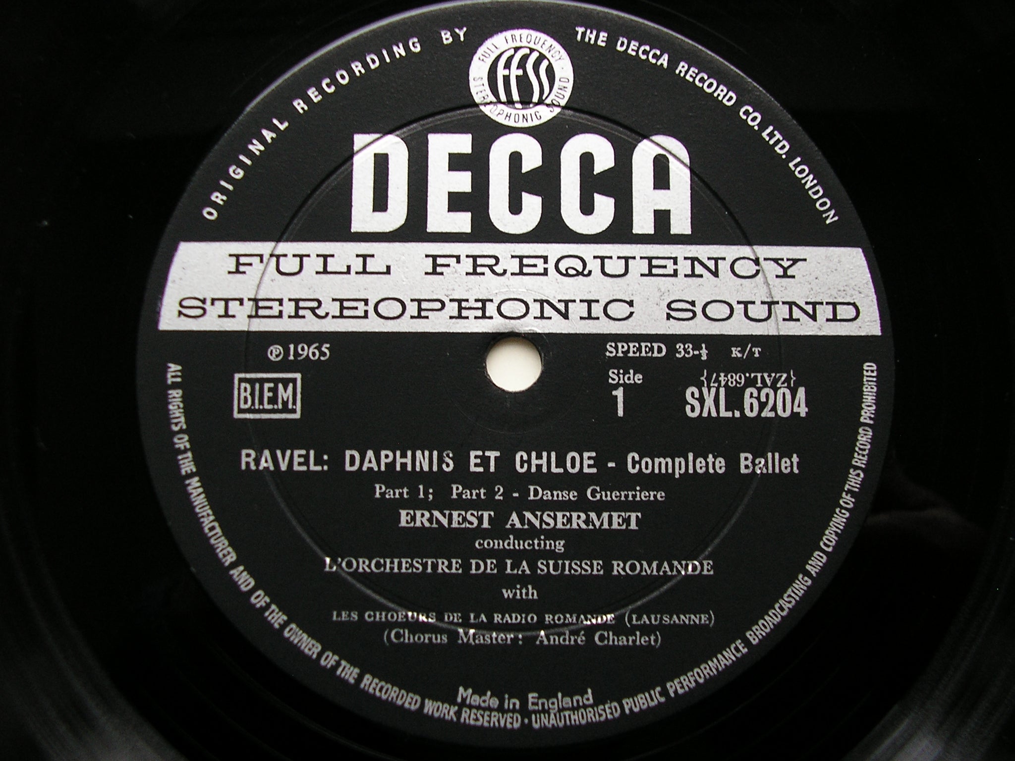 SXL 6204  RAVEL: DAPHNIS & CHLOE   complete ballet     ANSERMET / SUISSE ROMANDE    ED1
