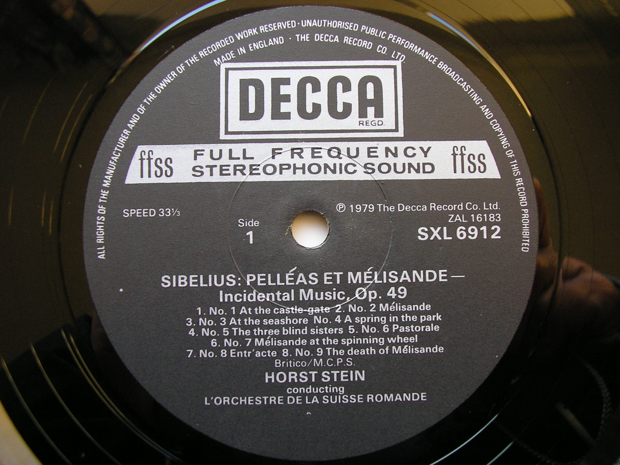 SXL 6912 SIBELIUS: PELLEAS & MELISANDE / THE TEMPEST HORST STEIN / SRO