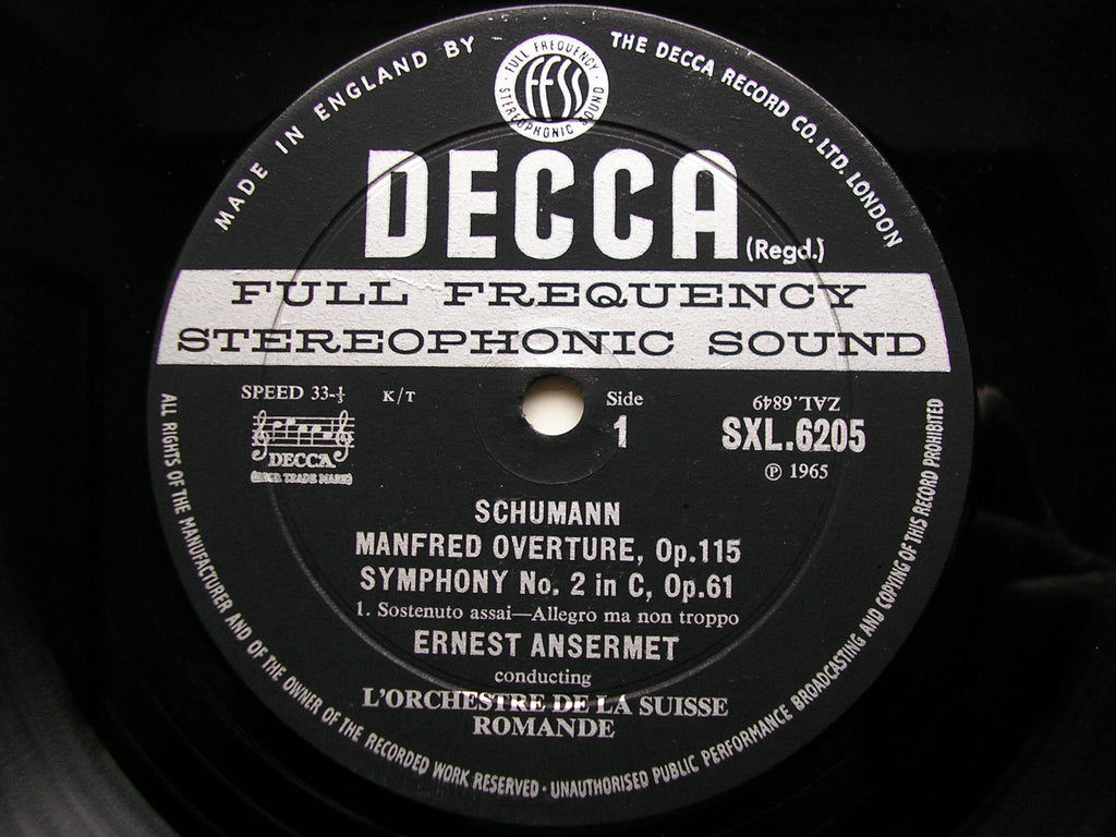 SXL 6205  SCHUMANN: SYMPHONY No. 2 / MANFRED OVERTURE     ANSERMET /SUISSE ROMANDE     ED2