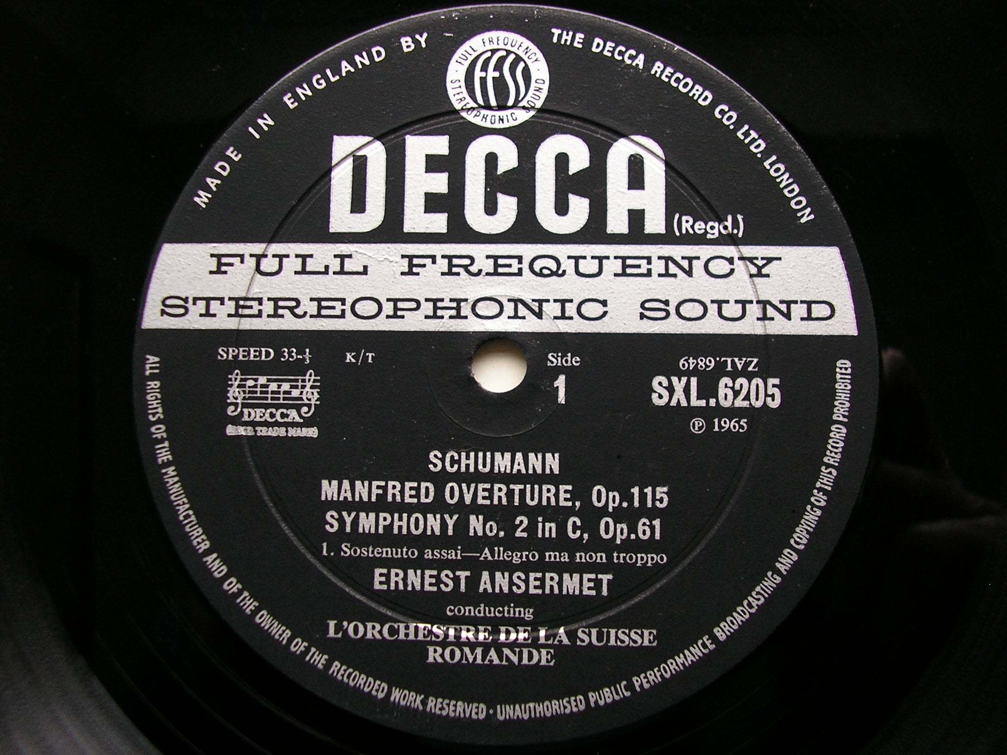 SXL 6205  SCHUMANN: SYMPHONY No. 2 / MANFRED OVERTURE     ANSERMET /SUISSE ROMANDE     ED2