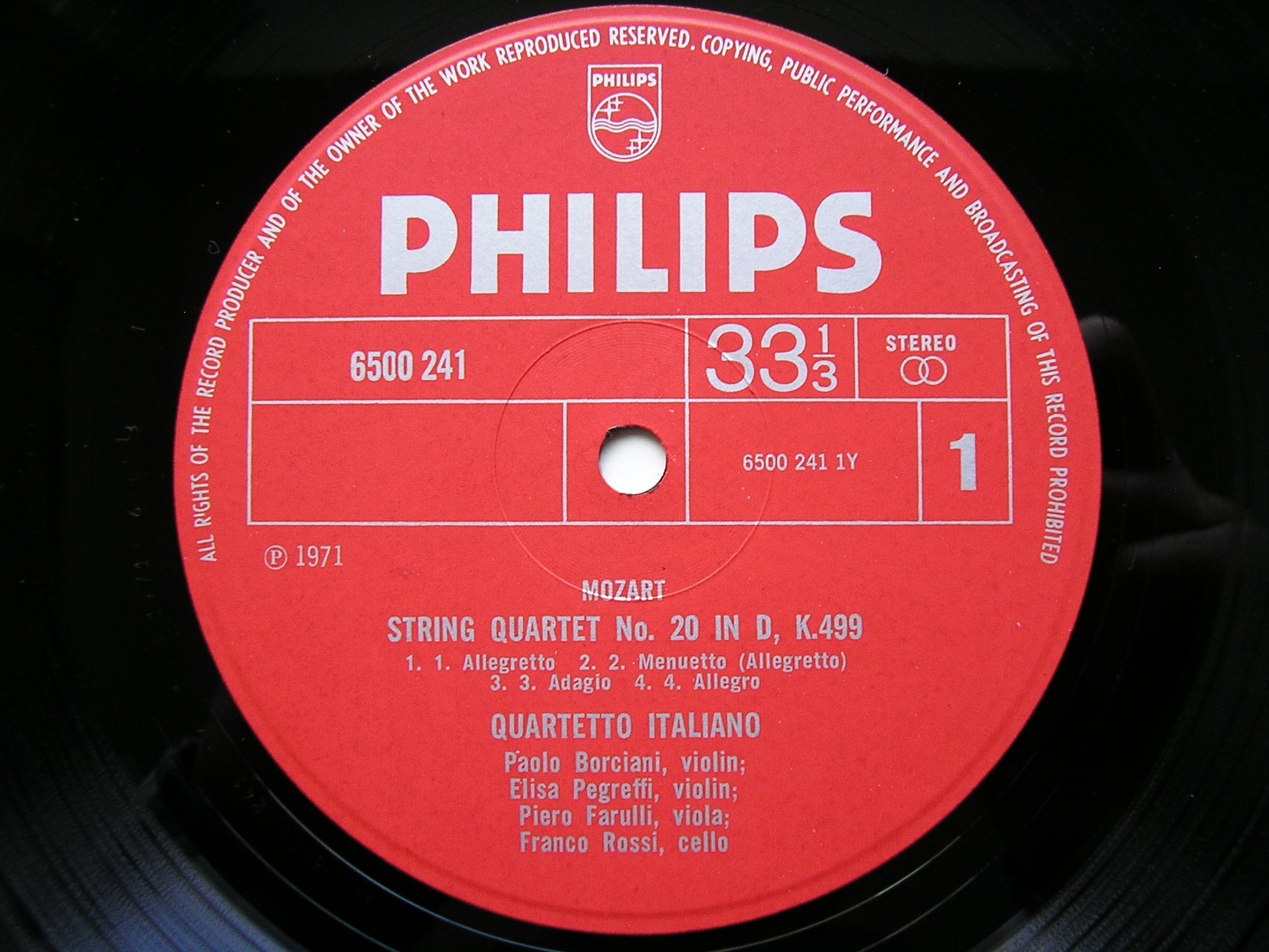 MOZART: STRING QUARTETS K499 & K575       QUARTETTO ITALIANO     6500 241