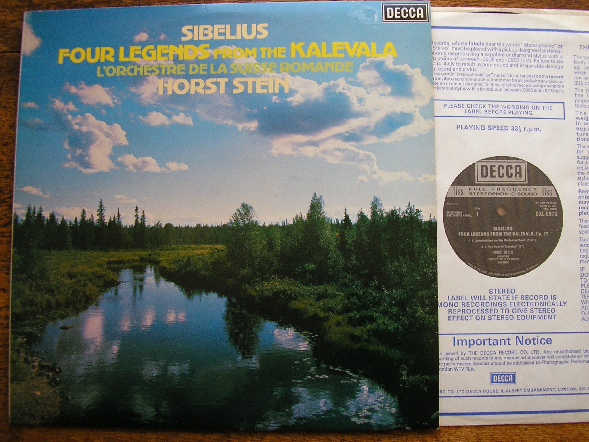 SXL 6973 SIBELIUS: FOUR LEGENDS FROM THE KALEVALA HORST STEIN / SRO