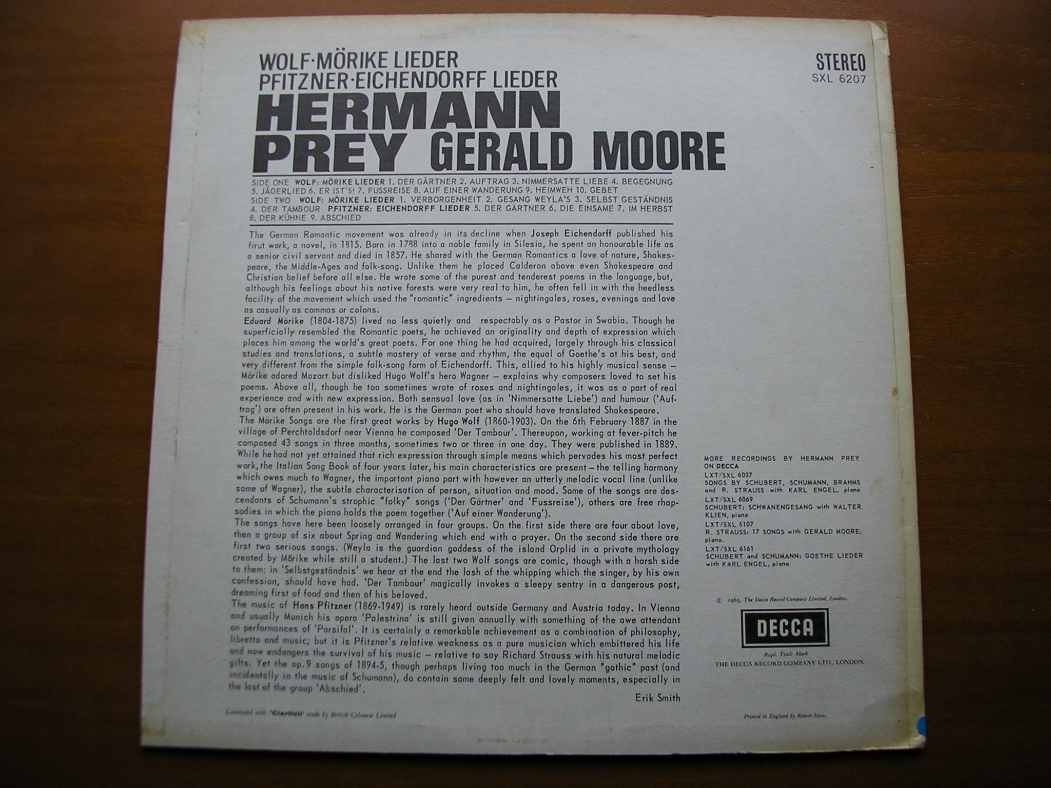 SXL 6207 WOLF: MORIKE LIEDER / PFITZNER: EICHENDORF LIEDER      PREY / MOORE    ED1