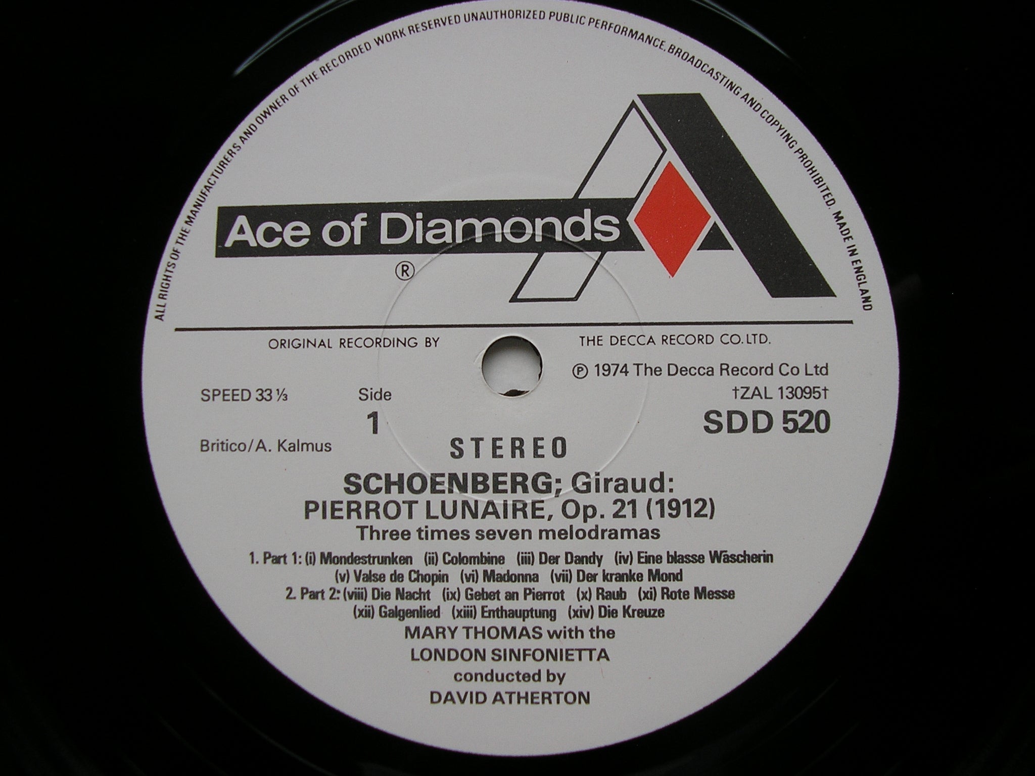 SCHOENBERG: PIERROT LUNAIRE     THOMAS / LONDON SINFONIETTA / ATHERTON      SDD 520