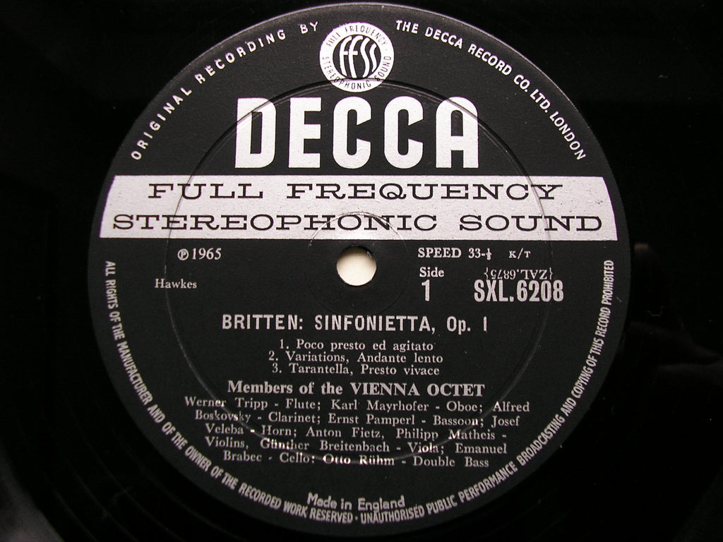 SXL 6208  BRITTEN: SINFONIETTA / HINDEMITH: OCTET     THE VIENNA OCTET      ED1