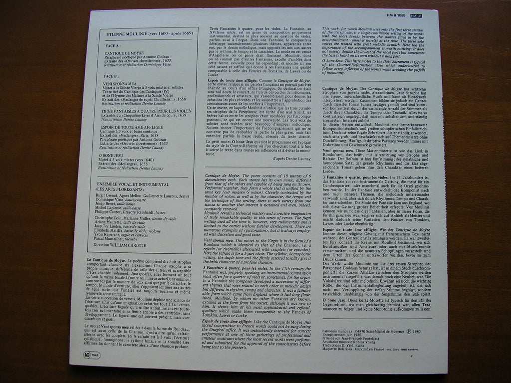MOULINE: CANTIQUE DE MOYSE    LES ARTS FLORISSANTS / CHRISTIE     HMB 1055