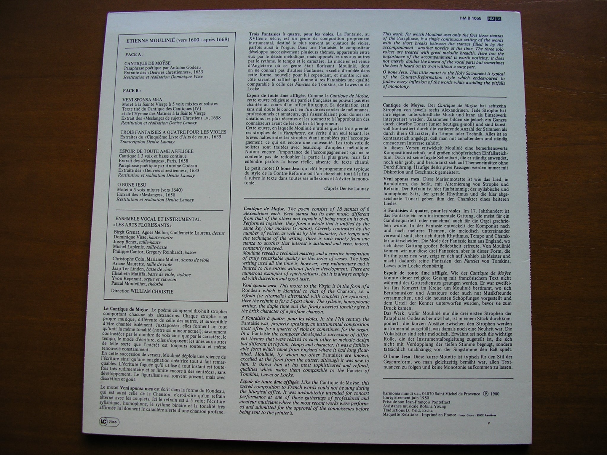 MOULINE: CANTIQUE DE MOYSE    LES ARTS FLORISSANTS / CHRISTIE     HMB 1055