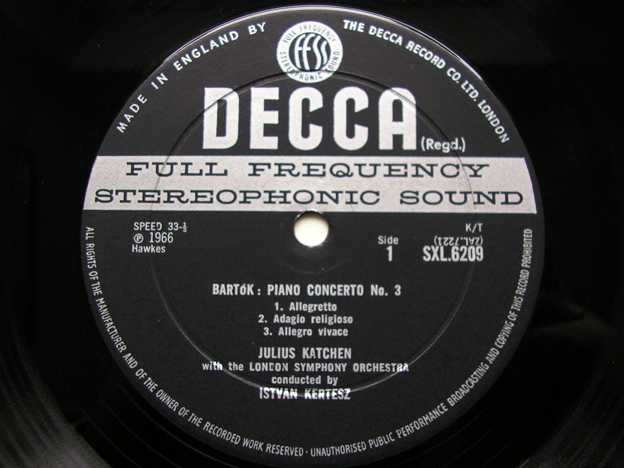 SXL 6209  BARTOK: PIANO CONCERTO No. 3 / RAVEL: PIANO CONCERTO in G      KATCHEN / LONDON SYMPHONY / KERTESZ     ED2