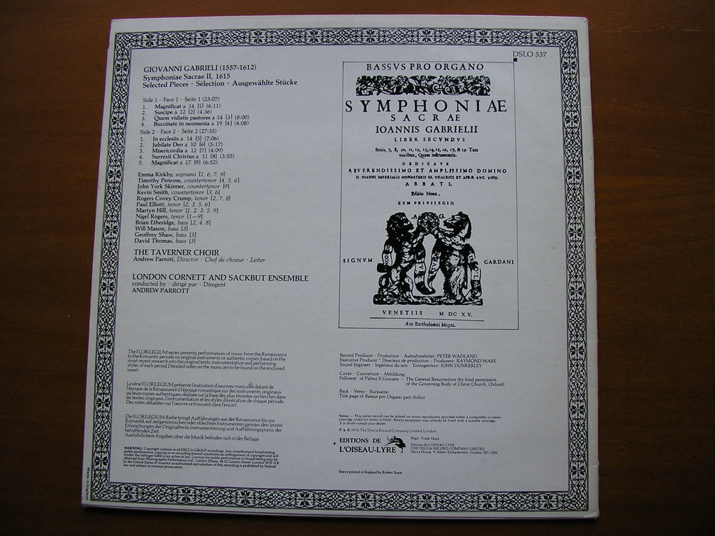 GABRIELI: SYMPHONIAE SACRAE II  (1615)      TAVERNER CHOIR / LONDON CORNETT & SACKBUT ENSEMBLE     DSLO 537