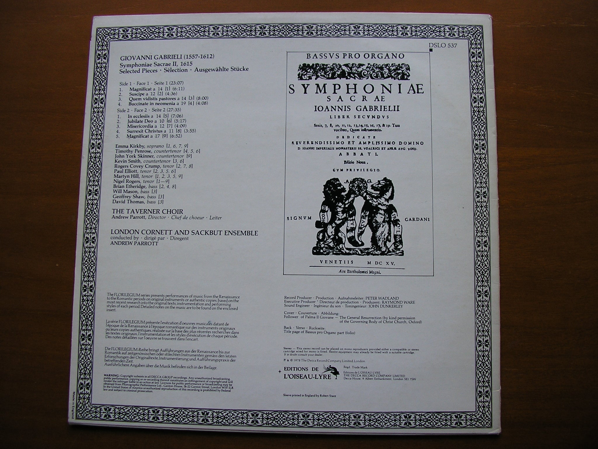 GABRIELI: SYMPHONIAE SACRAE II  (1615)      TAVERNER CHOIR / LONDON CORNETT & SACKBUT ENSEMBLE     DSLO 537