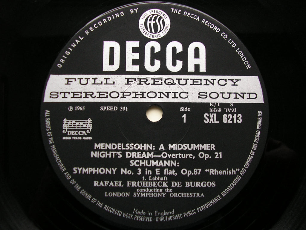 SXL 6213  SCHUMANN: SYMPHONY No. 3 'Rhenish' / MENDELSSOHN: OVERTURE    ED1