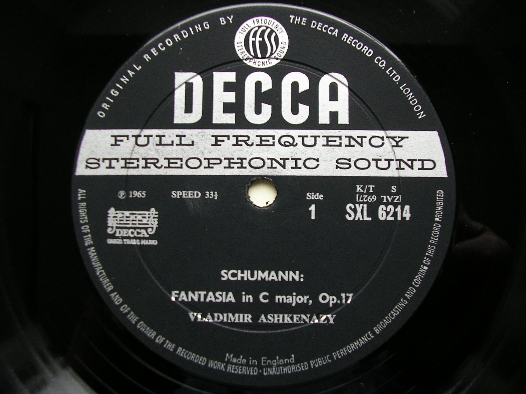 SXL 6214  SCHUMANN: FANTASIA in C / ETUDES SYMPHONIQUES      ASHKENAZY     ED1