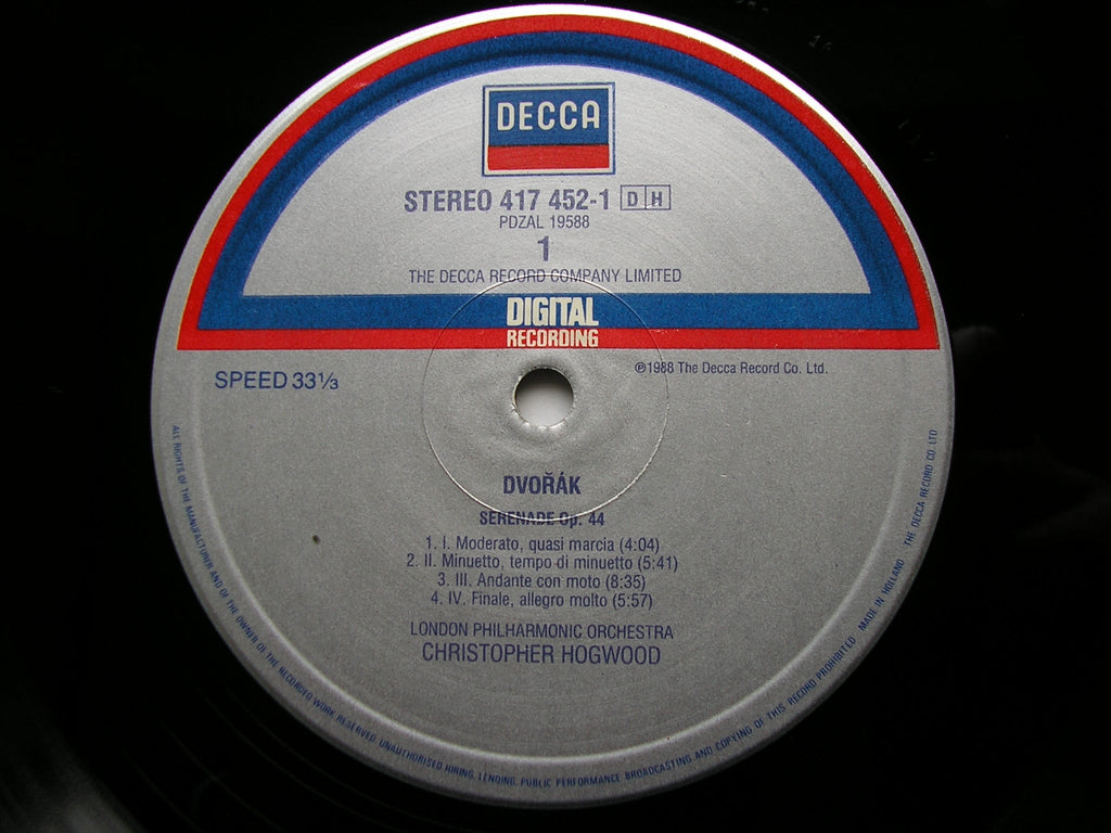 DVORAK: SERENADES Op. 22 for Strings / Op. 44 for Wind    HOGWOOD / LONDON PHILHARMONIC    417 452