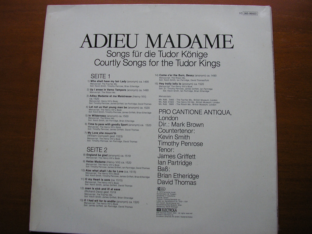 ADIEU MADAME: COURTLY SONGS FOR THE TUDOR KINGS      PRO CANTIONE ANTIQUA / BROWN     065-99833