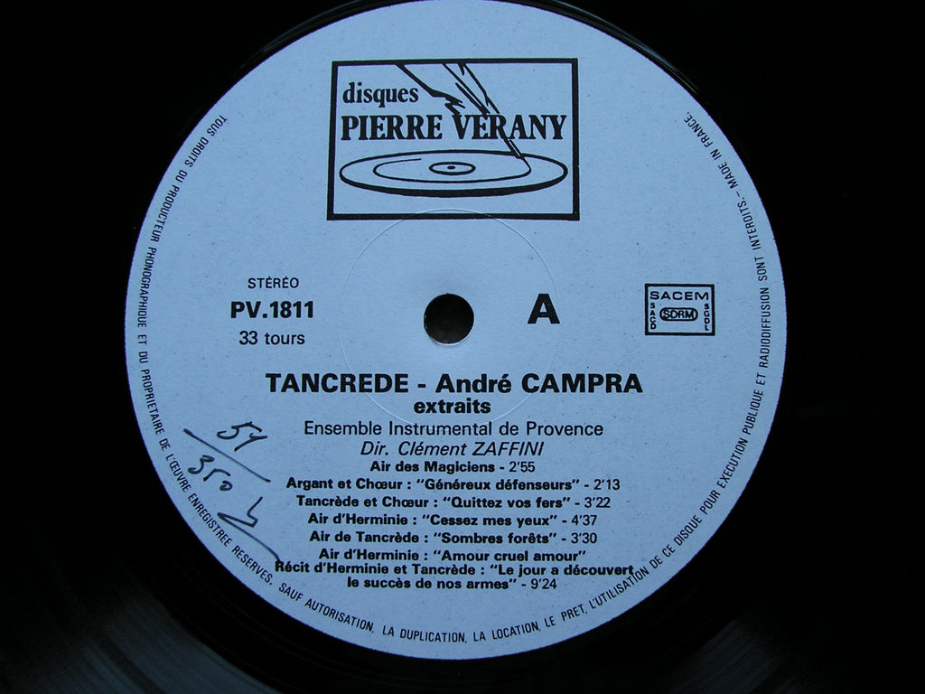 CAMPRA: TANCREDE   (1702)     SOLOISTS / PROVENCE INSTRUMENTAL ENSEMBLE / ZAFFINI      PV 1811