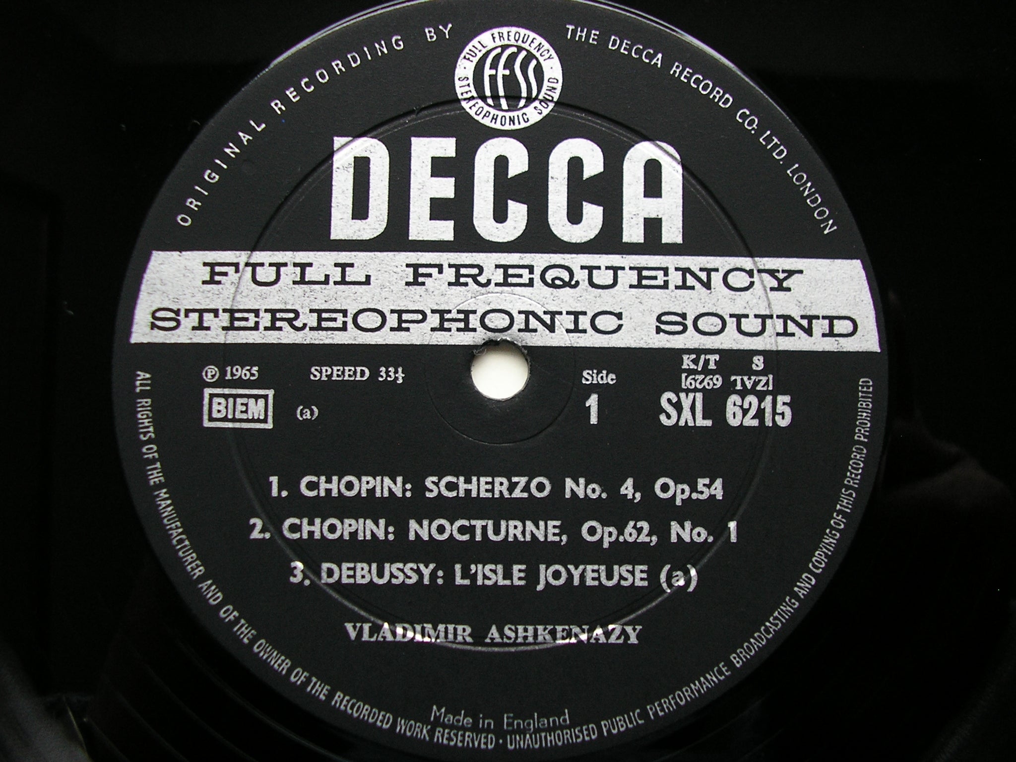 SXL 6215  CHOPIN / DEBUSSY / RAVEL: PIANO MUSIC      ASHKENAZY      ED1