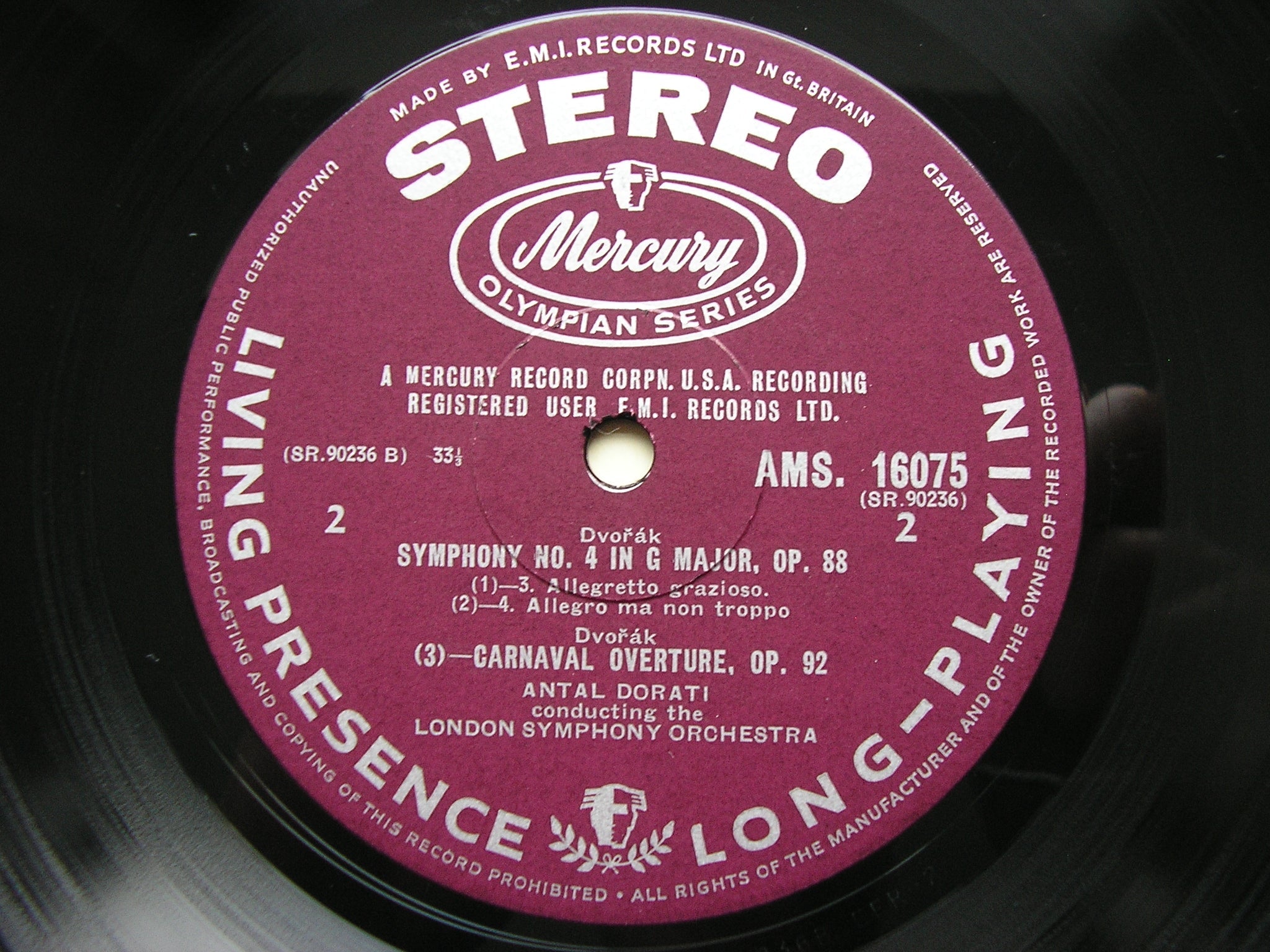 DVORAK: SYMPHONY No. 8 in G (formerly No. 4) / CARNAVAL OVERTURE    DORATI / LONDON SYMPHONY   AMS 16075