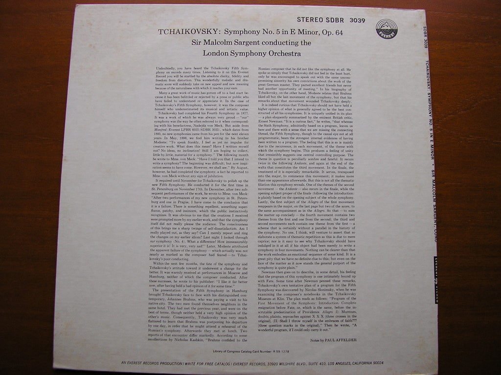 TCHAIKOVSKY: SYMPHONY No. 5    SARGENT / LONDON SYMPHONY   SDBR 3039