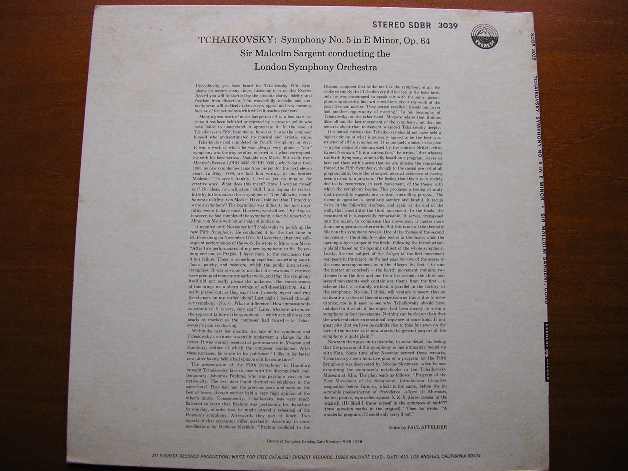 TCHAIKOVSKY: SYMPHONY No. 5    SARGENT / LONDON SYMPHONY   SDBR 3039