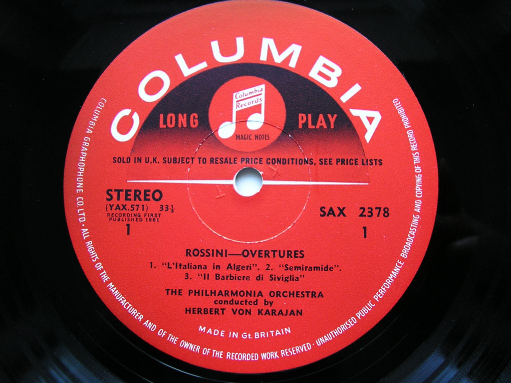 ROSSINI: SIX OVERTURES      KARAJAN / PHILHARMONIA      SAX 2378