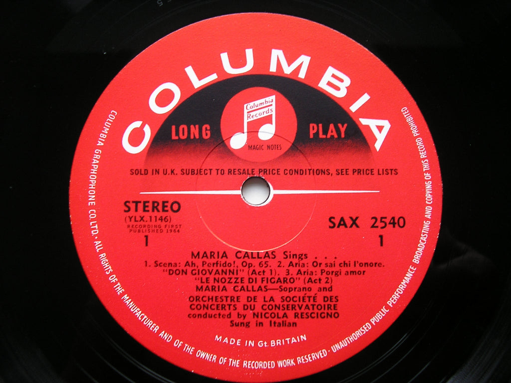 SAX 2540  CALLAS SINGS MOZART / WEBER / BEETHOVEN      CALLAS / PARIS CONSERVATOIRE / RESCIGNO