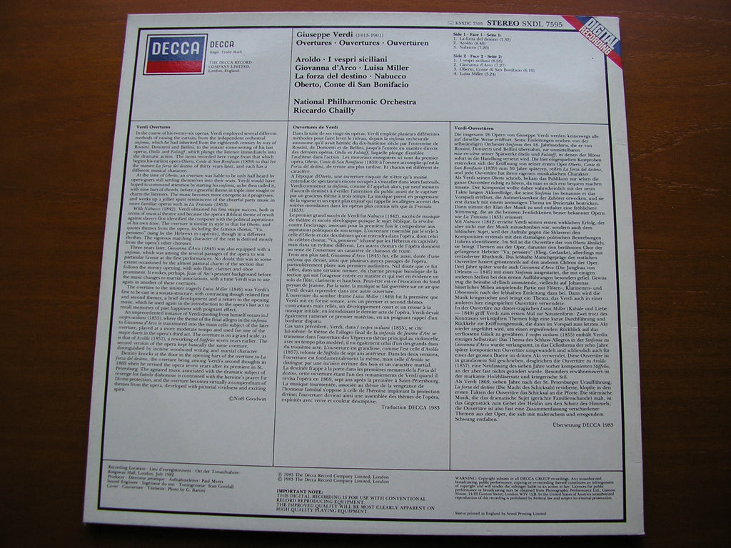VERDI: SEVEN OVERTURES     RICCARDO CHAILLY / NATIONAL PHILHARMONIC     SXDL 7595