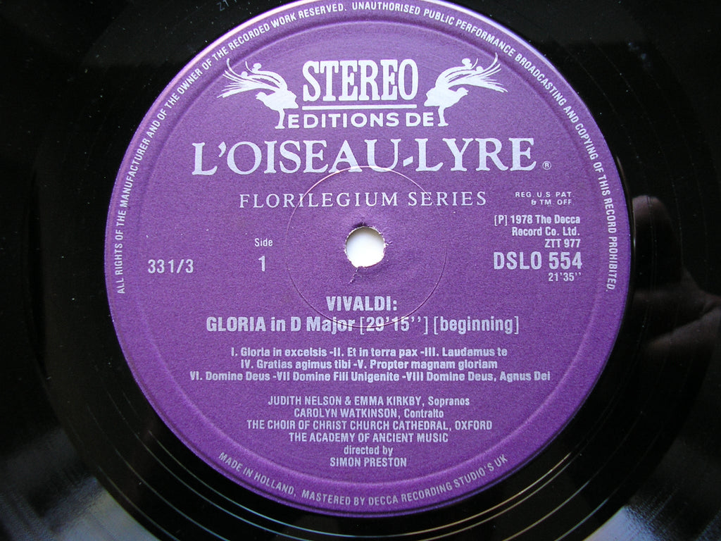 VIVALDI: GLORIA in D  RV589 / NULLA IN MUNDO  RV 630      SOLOISTS / ACADEMY OF ANCIENT MUSIC / PRESTON      DSLO 554